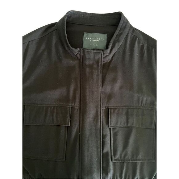 Sanctuary Women’s Vest SZ L Full Zipper RN#95377 Black 4 Front Pockets Drawstrin - Picture 3 of 10